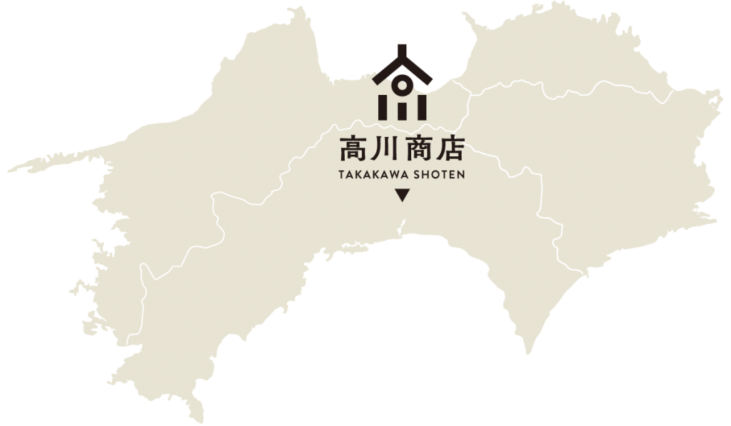 四国の地図。高川商店は高知のど真ん中あたり。